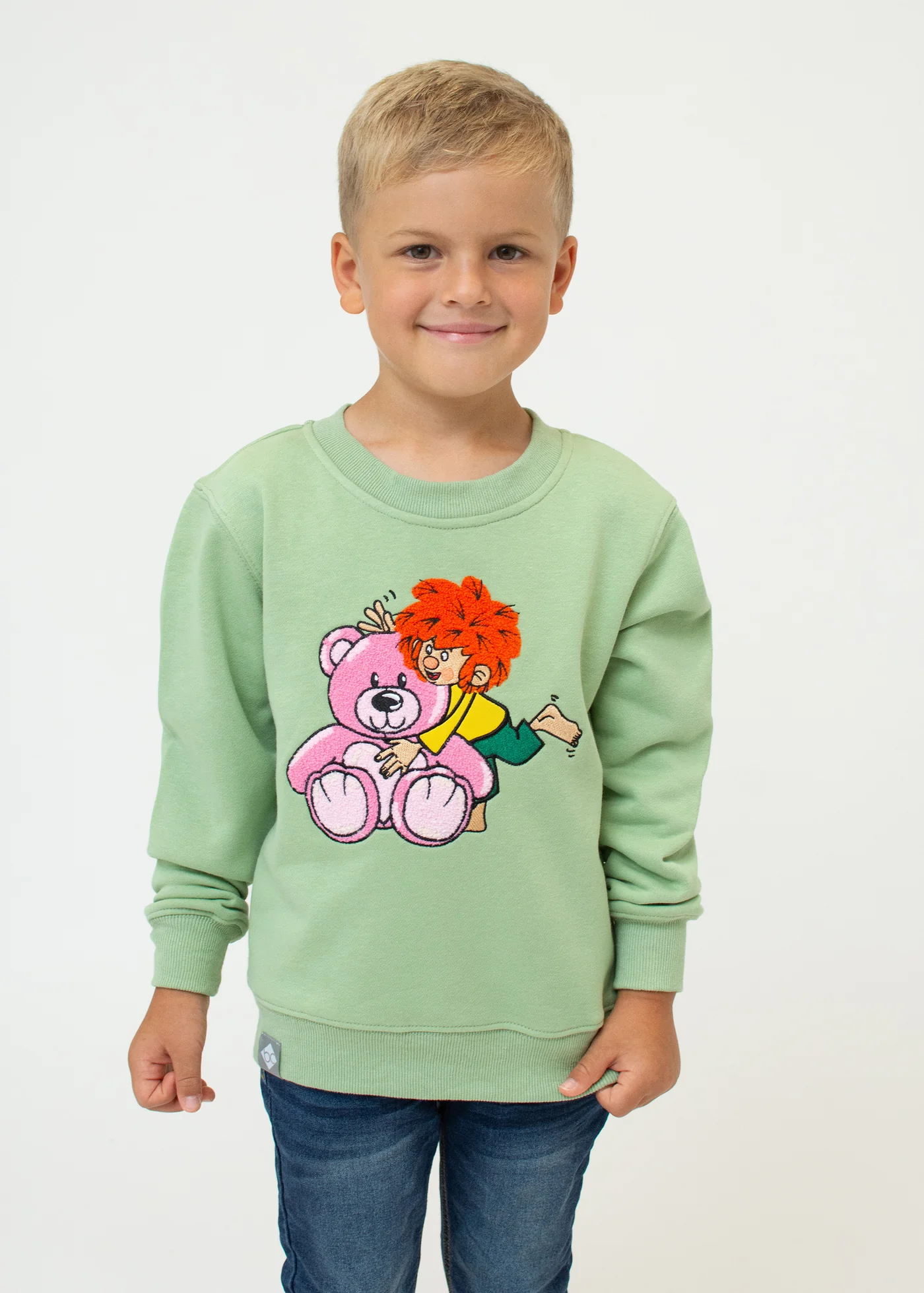 Bavarian Caps - Pullover Sweater Pumuckl Teddybär - grün (Kinder)