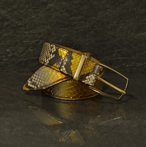 Ralph Gladen Schlangenledergürtel Python Breite 3,5cm gold Metallic