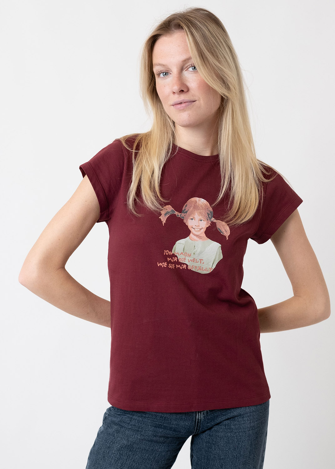 Bavarian Caps Damen T-Shirt Pippi Langstrumpf - weinrot