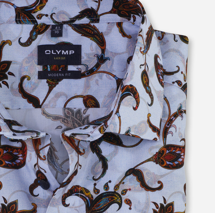 Olymp  Luxor Businesshemd, modern fit, Global Kent, Ziegelrot mit Muster  12265433