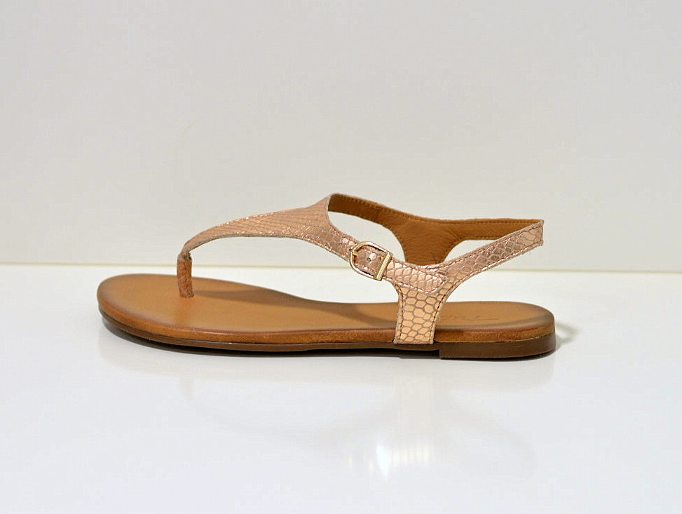 Tube leichte Sommer Zehensandalen aus Leder mit Gelsohle Rose/Schlange