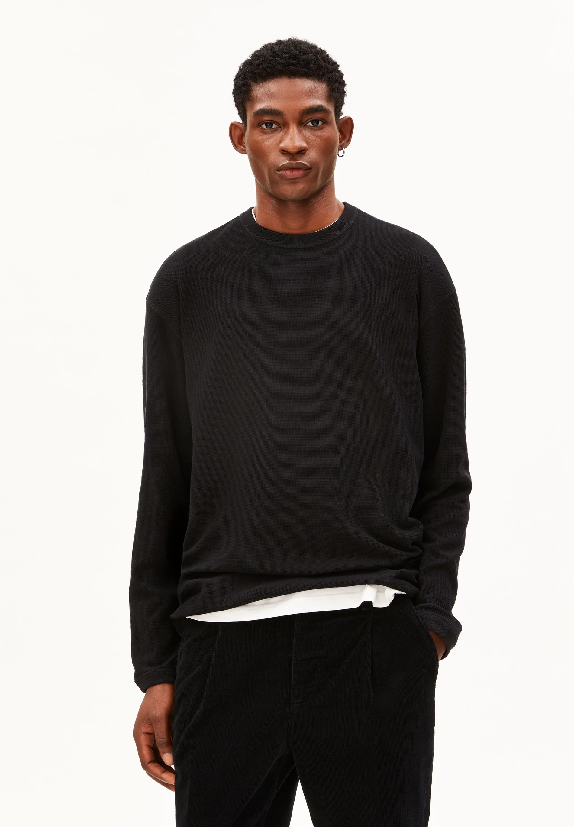 Armedangels MAARKOS WAFFLE LANGARMSHIRT 100% Bio-Baumwolle / Pullover in schwarz