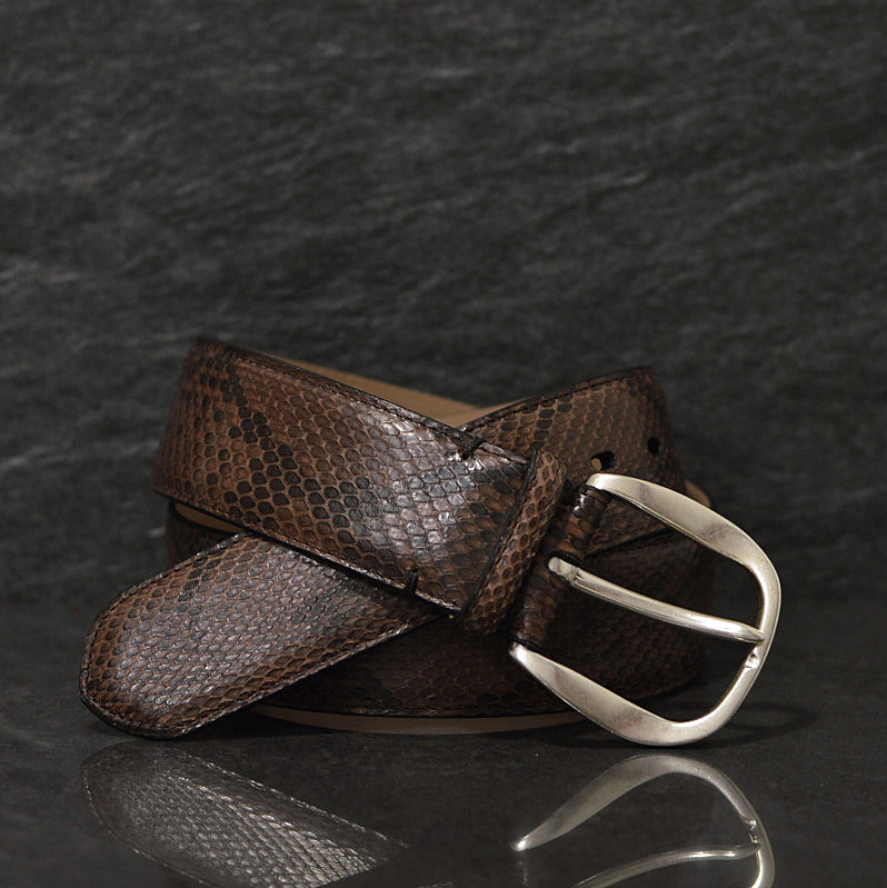 Fausto Colato Schlangenleder-Gürtel Python Sonderbreite 4,5 cm braun / moro