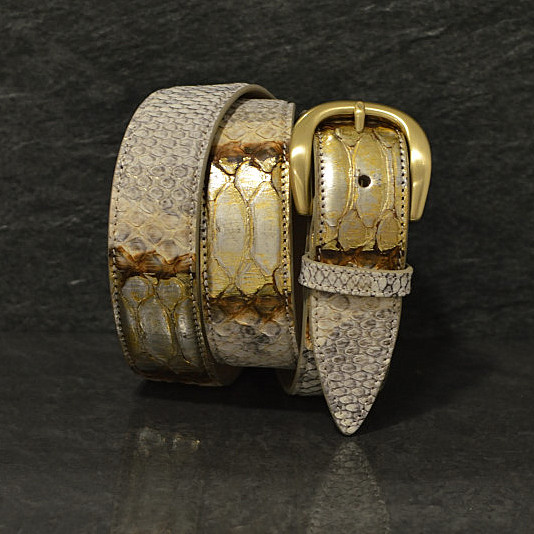Ralph Gladen Schlangenledergürtel Python Breite 3,5cm in natur/braun/gold