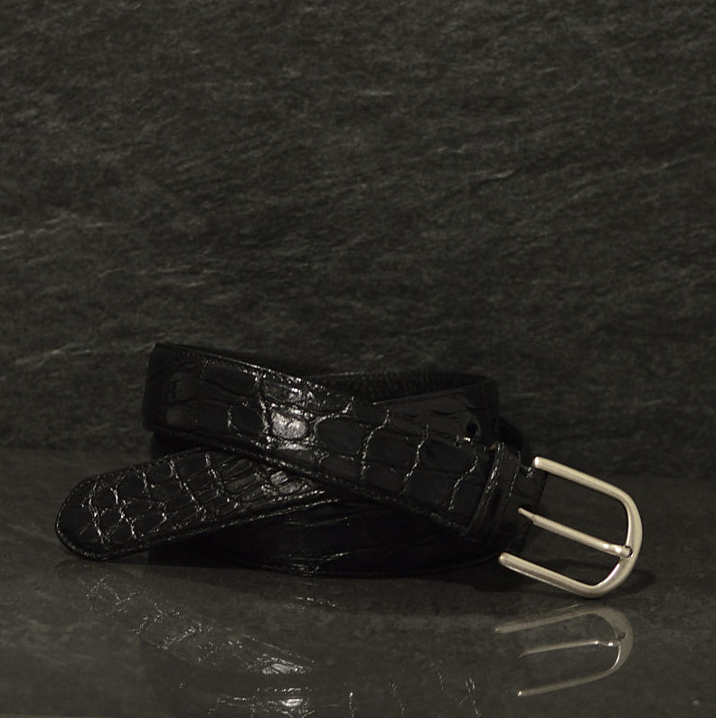 Fausto Colato Gürtel aus Alligatorleder Breite 3,5 cm schwarz