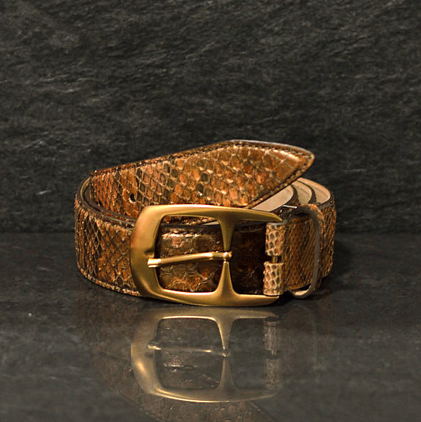 Ralph Gladen Schlangenledergürtel Python Breite 3,5cm in festlichem bronze / gold