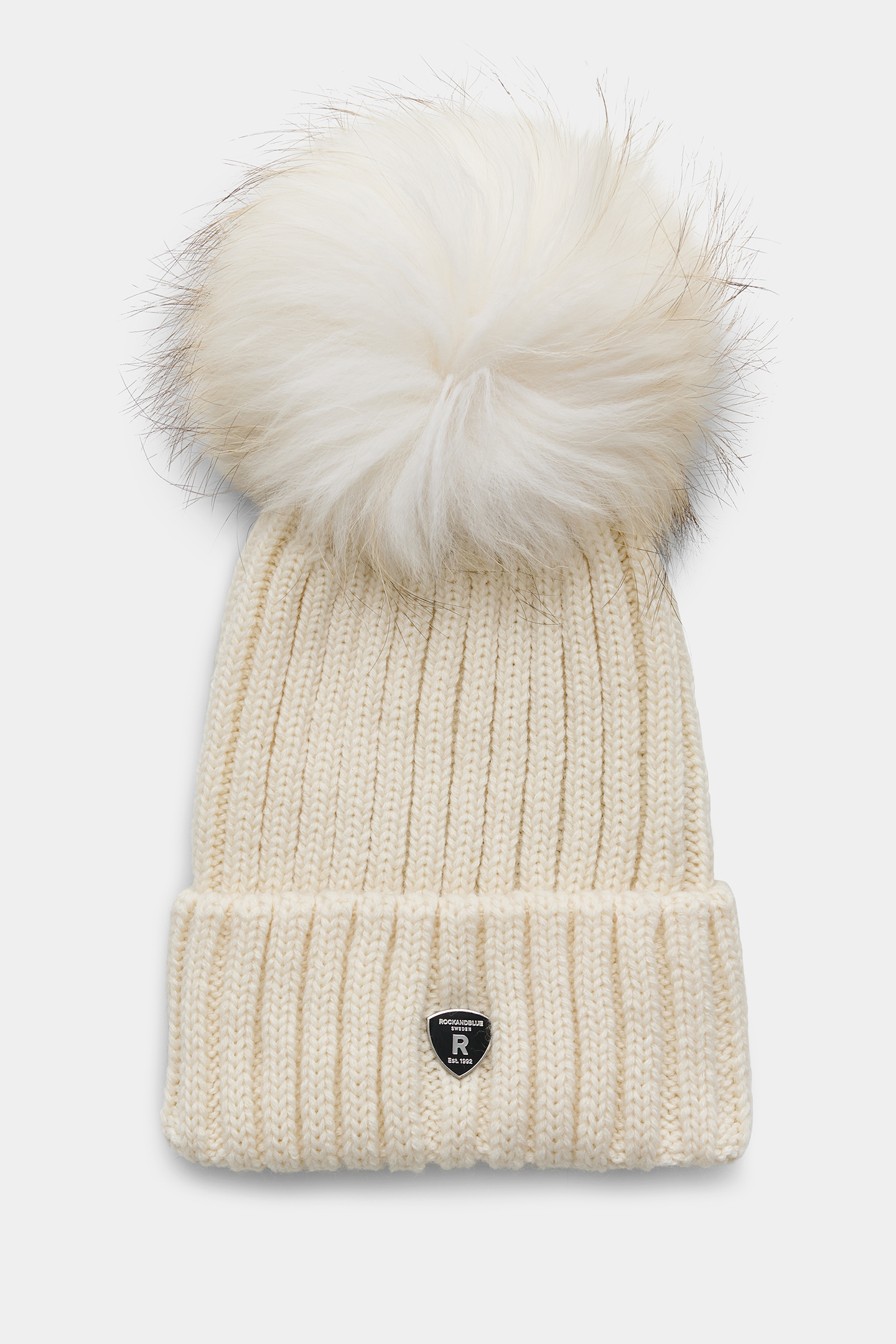   RockandBlue Mütze mit großem echt Pelz Bommel White/White passend für Zora Beam und Ciara