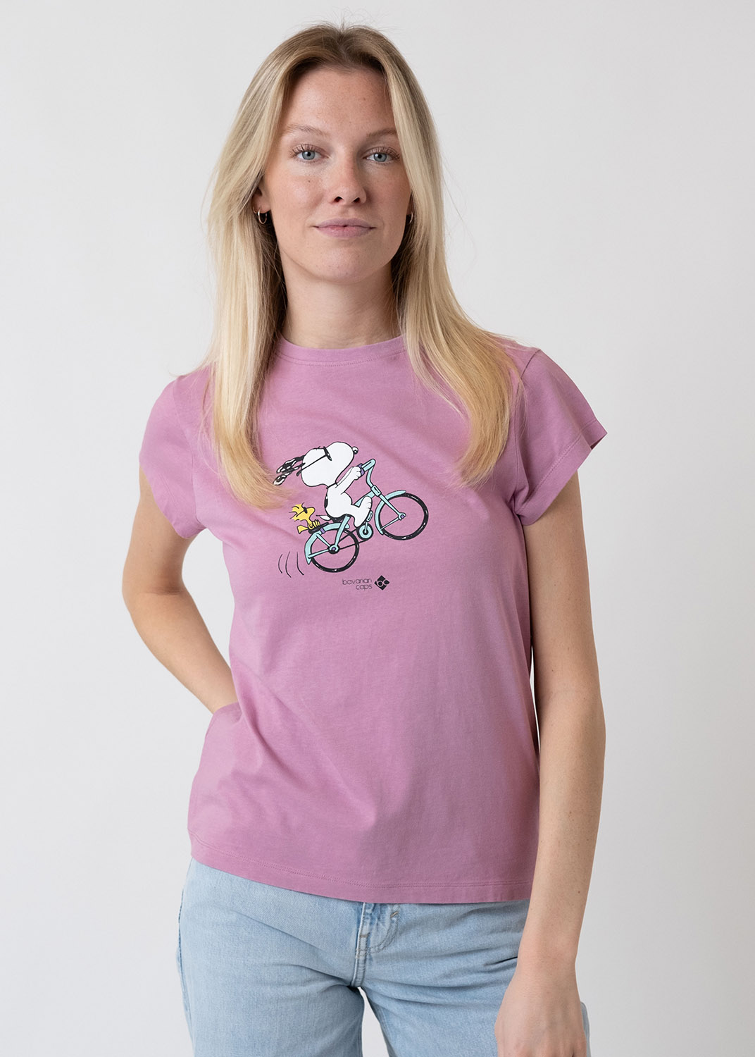 Bavarian Caps T-Shirt für Damen "Peanuts: Radln" - wildrose
