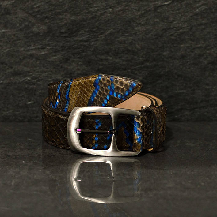 Ralph Gladen Schlangenledergürtel Python Breite 3,5cm in braun / blau