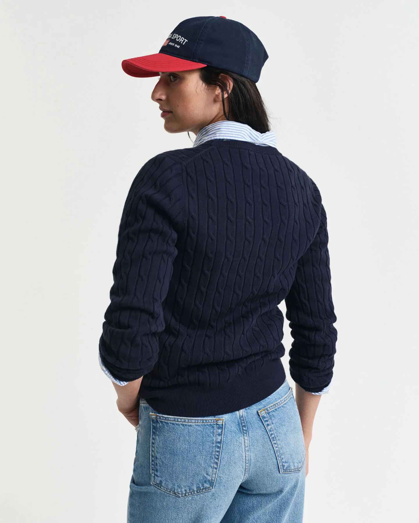 GANT Zopfstrick Rundhalspullover aus Stretch-Baumwolle in blau / CABLE C-NECK