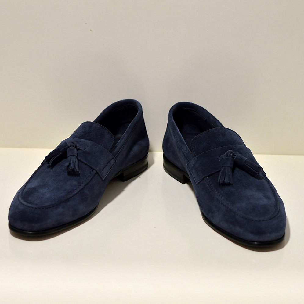 Berwick 1707 Tassel Loafer aus englischem Wildleder in blau mit genähter Ledersohle / Mokassin 