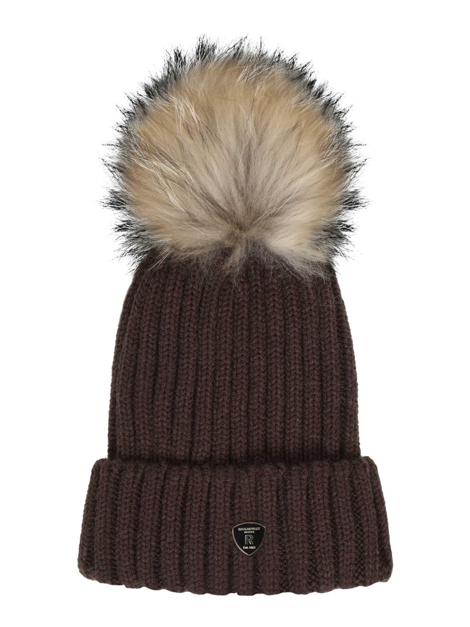 RockandBlue Mütze mit großem echt Pelz Bommel Brown/Natural passend für Zora Beam und Ciara