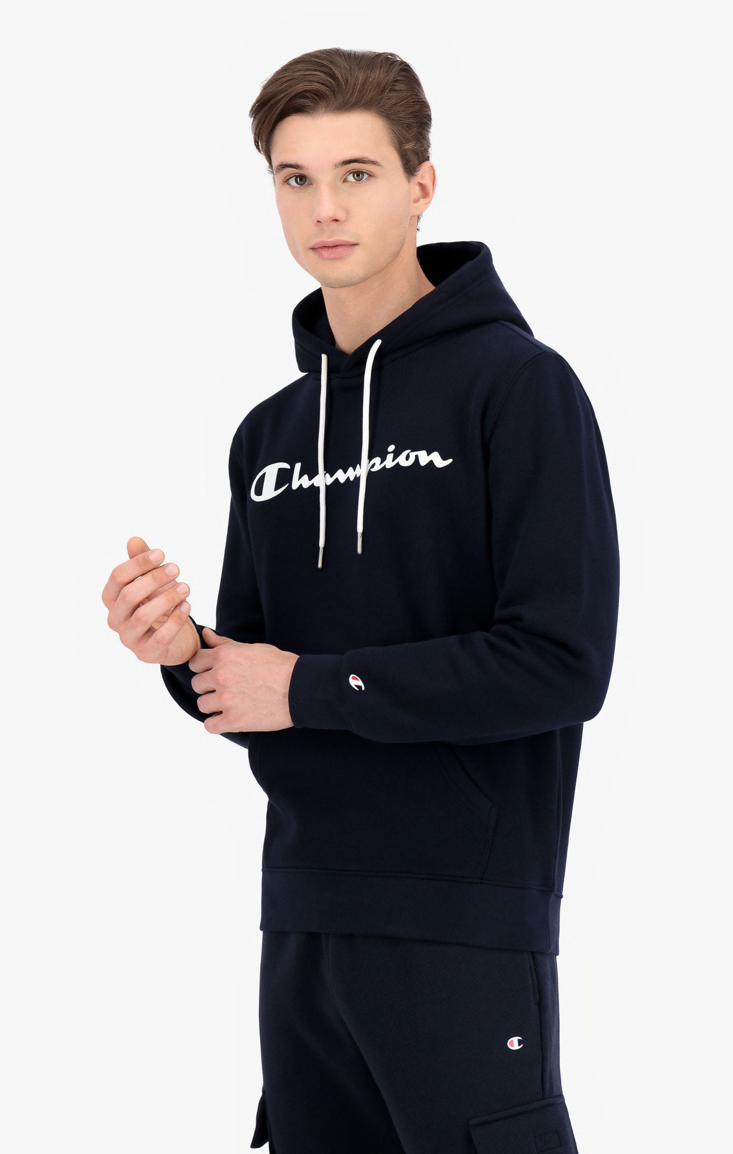 Champion Kapuzenpullover aus Baumwollfrottee mit Printlogo-Schriftzug  in blau 