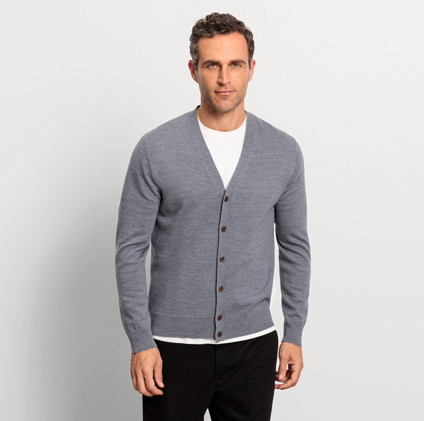 Olymp Green Choice Casual StrickStrickjacke aus Merinowolle, Silbergrau