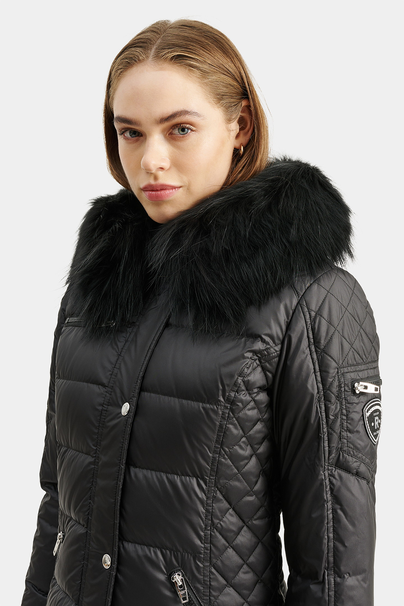 RockandBlue Beam Mid Black / Black Daunen Parka mit extra großem Echtpelz Kragen