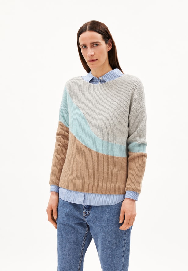 Armedangels MIYAAS MULTICOLOR Strick Pullover Loose Fit aus Bio-Woll Mix light grey melange-icy mist Armedangels MIYAAS MULTICOLOR Strick Pullover Loose Fit aus Bio-Woll Mix light grey melange-icy mist