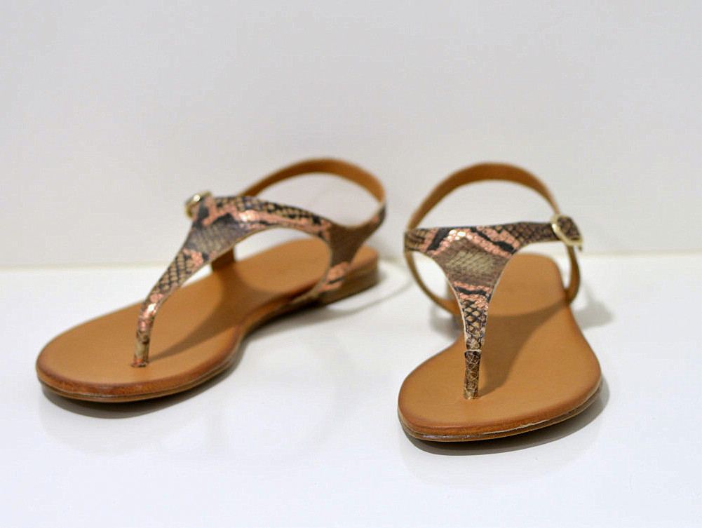 Tube leichte Sommer Zehensandalen aus Leder mit Gelsohle Snake copper