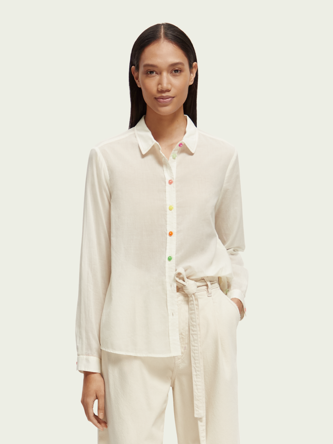 Scotch&Soda Regular fit colourful-button Bluse in Vanilla White