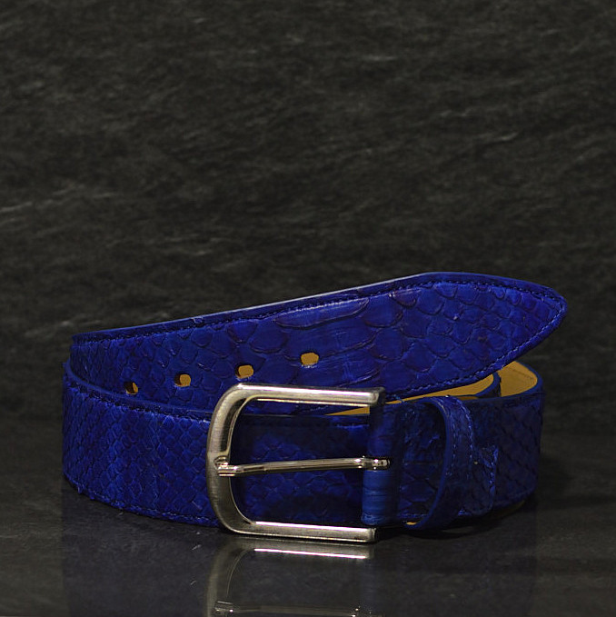 Ralph Gladen Pythonleder Gürtel Schlangenleder Sonderbreite 4,5cm in batik blau