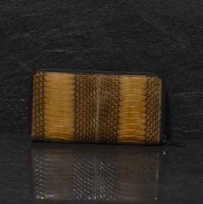 Ralph Gladen Pythonleder Zippwallet Schlangenleder Portemonnaie in beige / braun