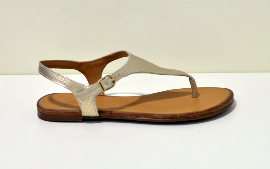 Tube Zehensandalen aus Leder in Gold / Snake 