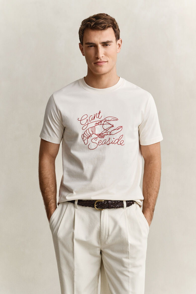 GANT Seaside Graphic T-Shirt mit Stickerei Hummer in Cream