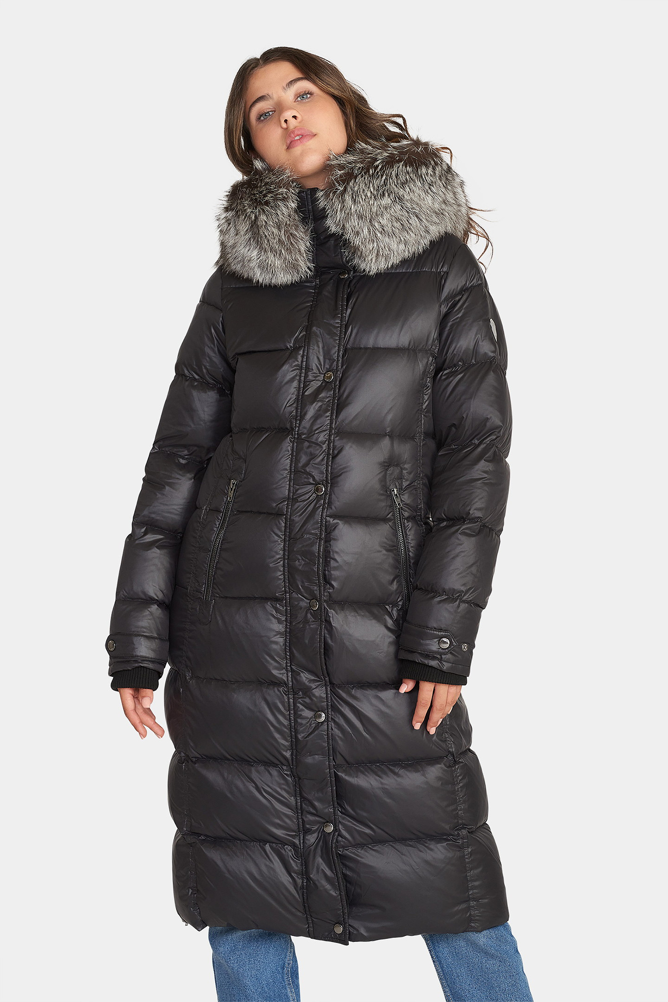   RockandBlue Farrow FX Coat mit extra großem Echtpelz Kragen Black / Silverfox 