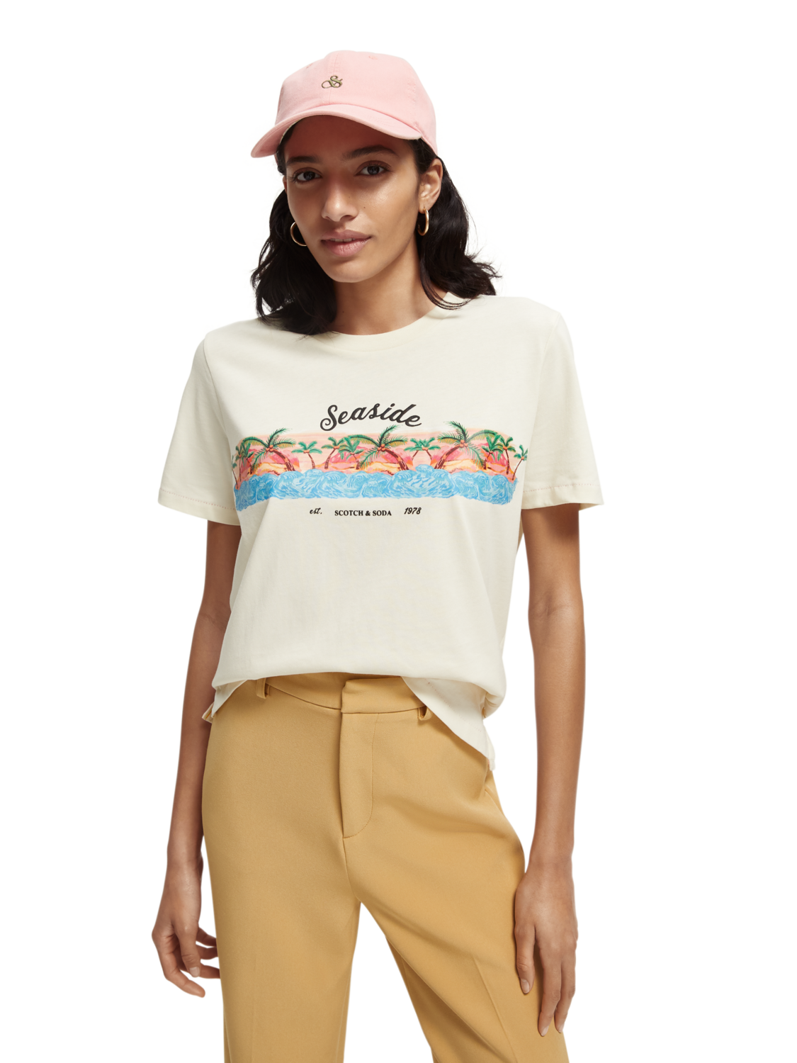 Scotch&Soda Damen T-Shirt im Relaxed Fit aus Bio-Baumwolle in Vanilla