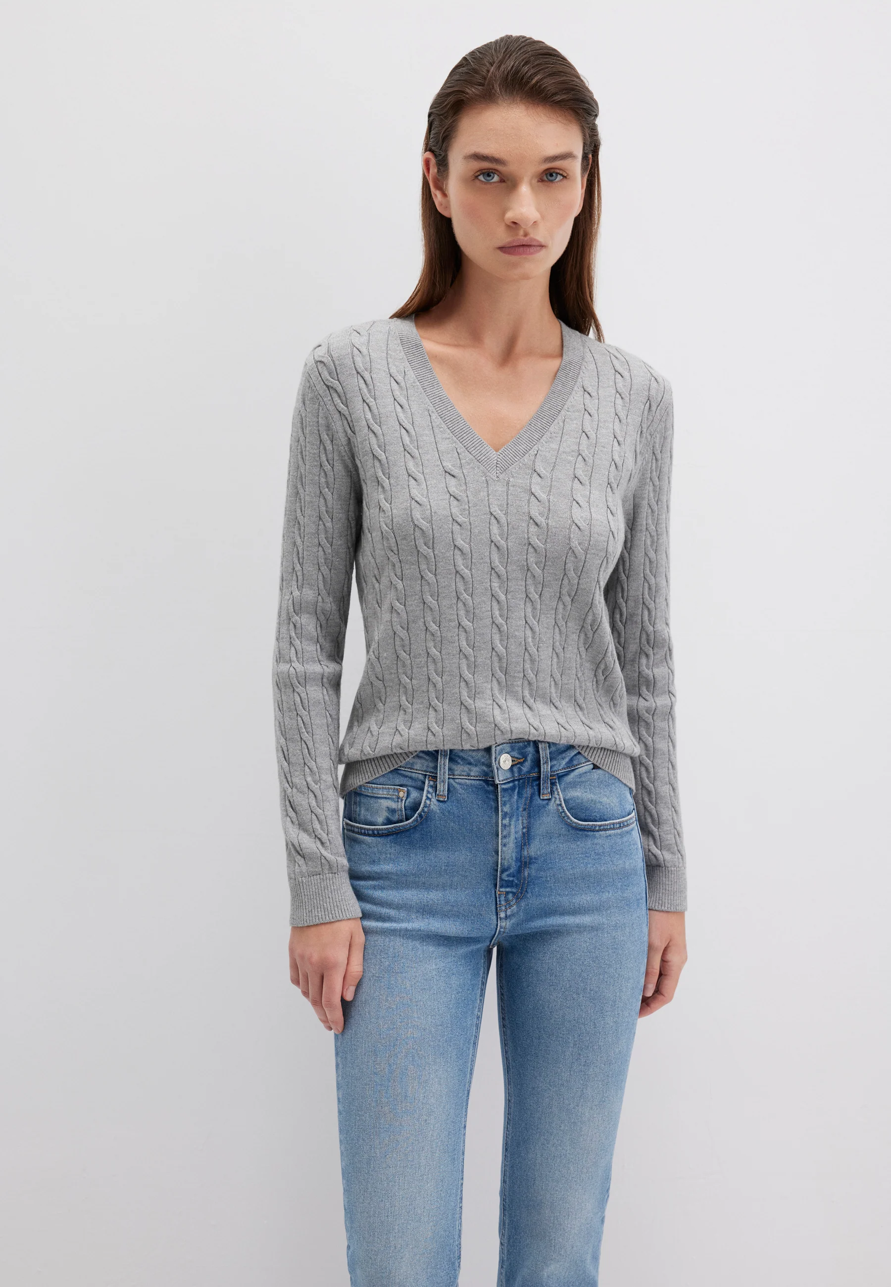 Mavi V-NECK SWEATER | Feinstrick Pullover M1710340-83096 Slim in grau