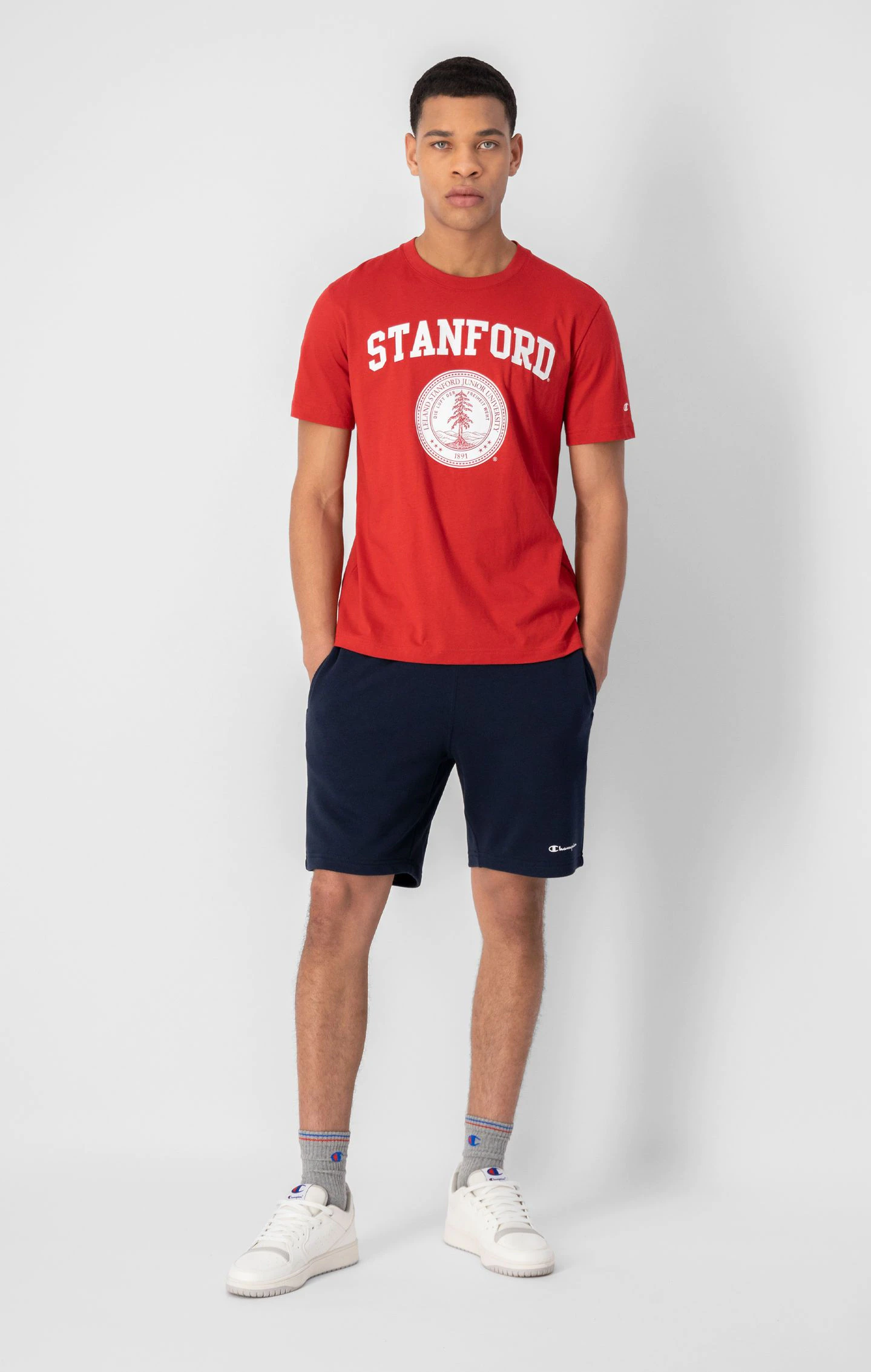 Champion Shorts aus Powerblend French Terry mit Logo-Schriftzug in schwarz Champion Shorts aus Powerblend French Terry mit Logo-Schriftzug in schwarz