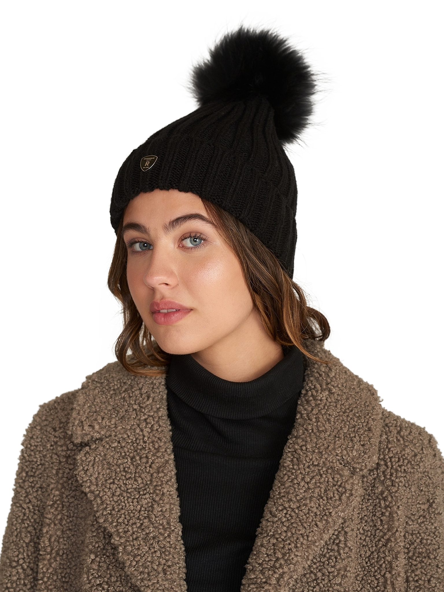 RockandBlue Mütze mit großem echt Pelz Bommel Black/Black passend für Zora Beam und Ciara