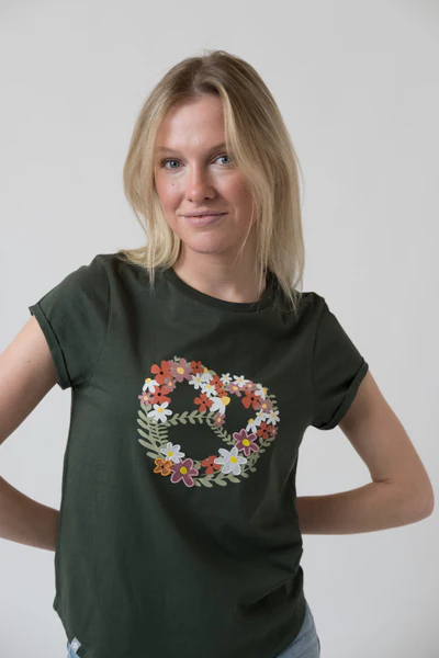 Bavarian Caps T-Shirt für Damen "Blumenbreze" - tannengrün /- FT61-1