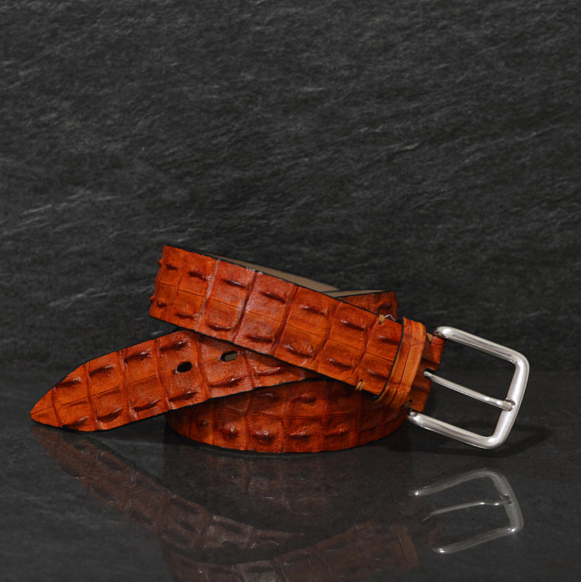 Fausto Colato Krokodilleder Gürtel Breite 4,0 cm orange Crocodile Hornback