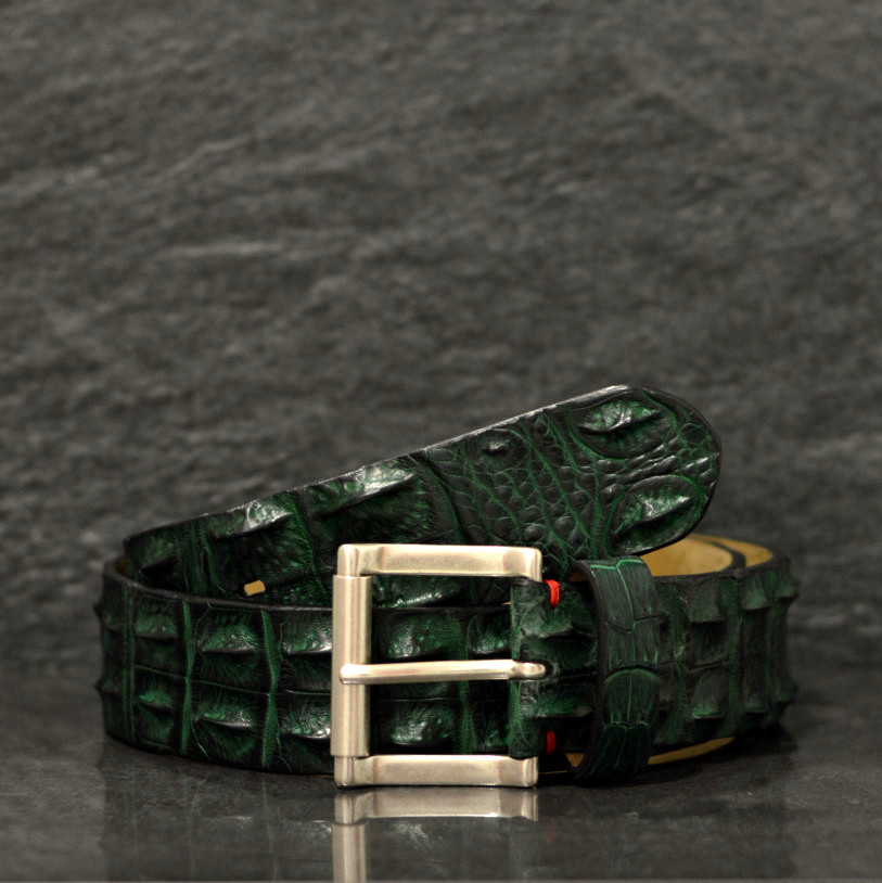 Fausto Colato Krokodilleder-Gürtel Crocodile Sonderbreite 4,5 cm Grün/ Verde