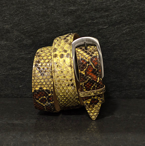 Ralph Gladen Schlangenledergürtel Python Breite 3,5cm in gelb / cognac