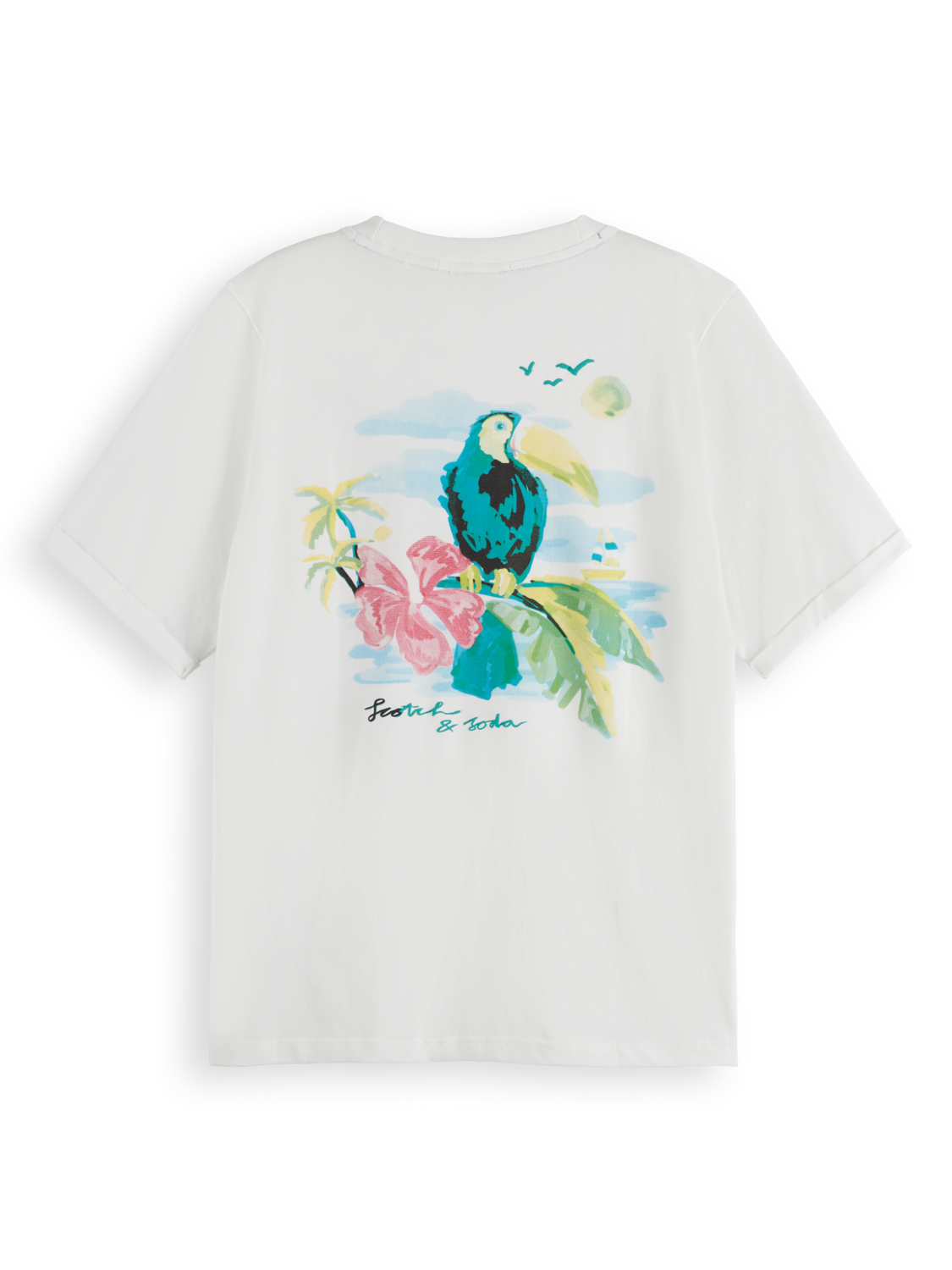 Scotch&Soda Artwork crewneck T-Shirt für Frauen mit front und back Print Papagei