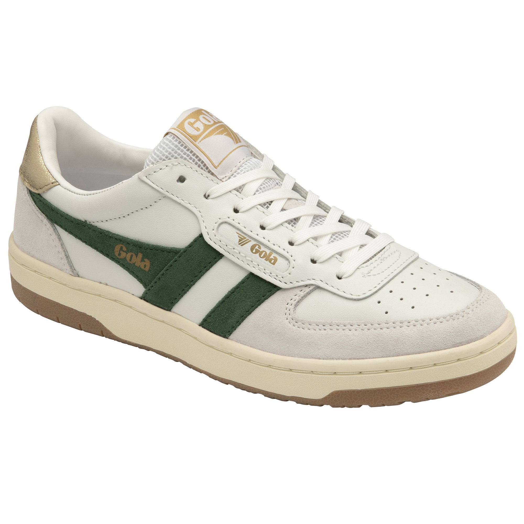 Gola Classics Women's Sneaker Hawk Trainers in White /Dark Green/ Gold 