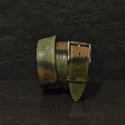 Ralph Gladen Lizard Gürtel Breite 4,0cm in grün tabak / Eidechse