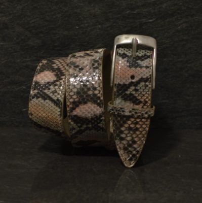 Ralph Gladen Schlangenleder-Gürtel Python in einer Breite von 4,0cm grau blau rosé