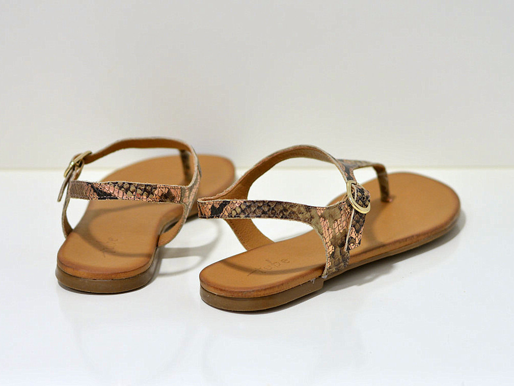 Tube leichte Sommer Zehensandalen aus Leder mit Gelsohle Snake copper