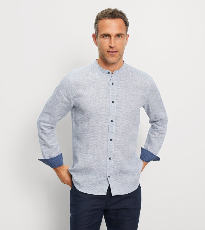 Olymp Casual Freizeithemd aus Leinen, regular fit, Stehkragen, gestreift 