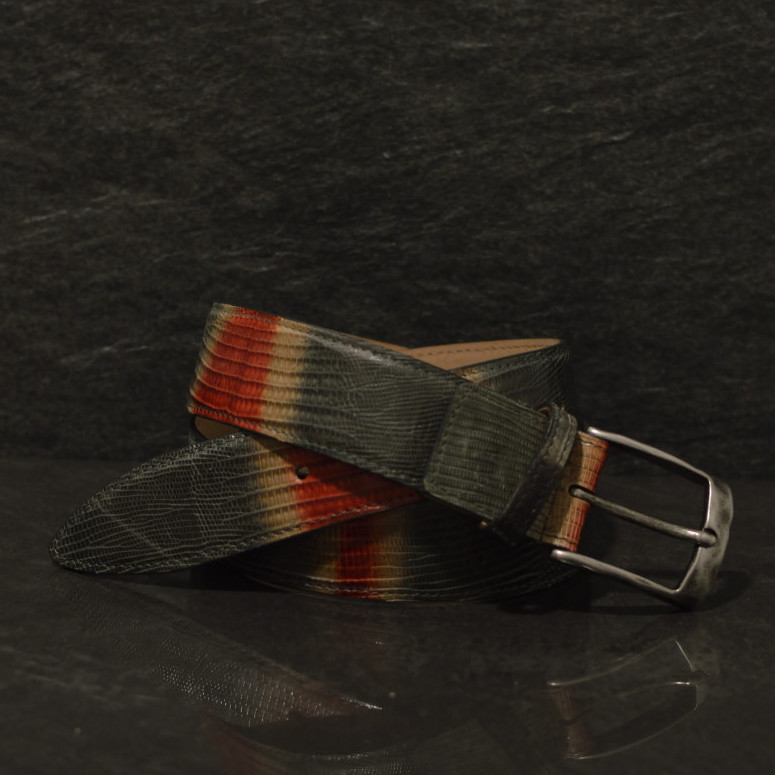 Ralph Gladen Lizard Gürtel Breite 4,0cm in einer Kombiantion aus grau und rot