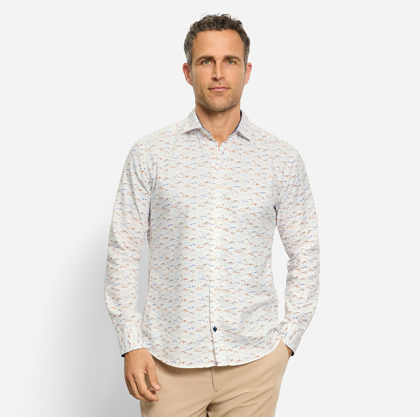 OLYMP Casual Freizeithemd, regular fit / Kombination aus stilisierter Bergkette und wunderbar leichter Flanellqualität