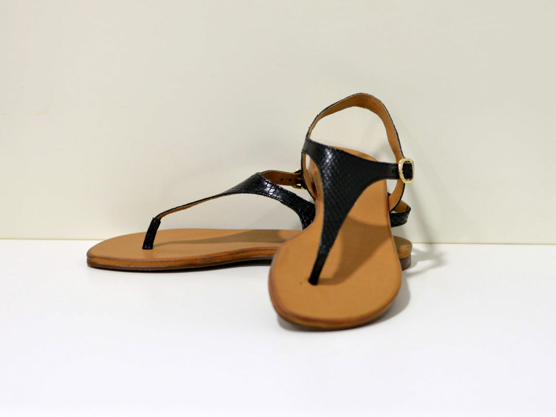 Tube Zehensandalen aus Leder Schwarz Python / Boa Snake