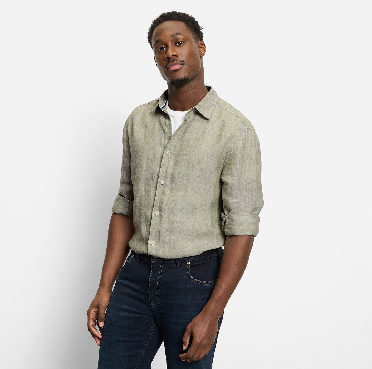 Olymp Casual Hemd aus weichen Leinen, regular fit, Kent, Oliv