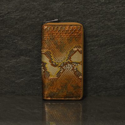 Ralph Gladen Pythonleder Zippwallet Schlangenleder Geldbörse inbronze / gold / roccia