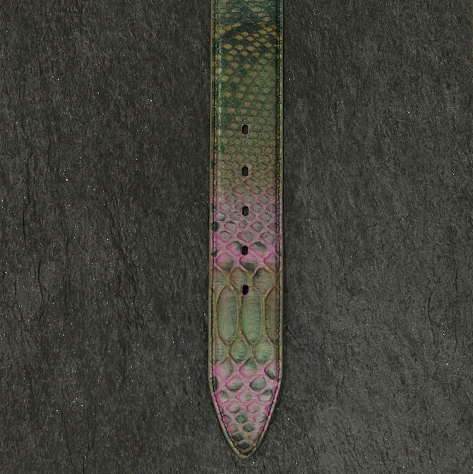 Ralph Gladen Schlangenleder-Gürtel Python Sonderbreite 4,5cm grün / pink metallic glanz