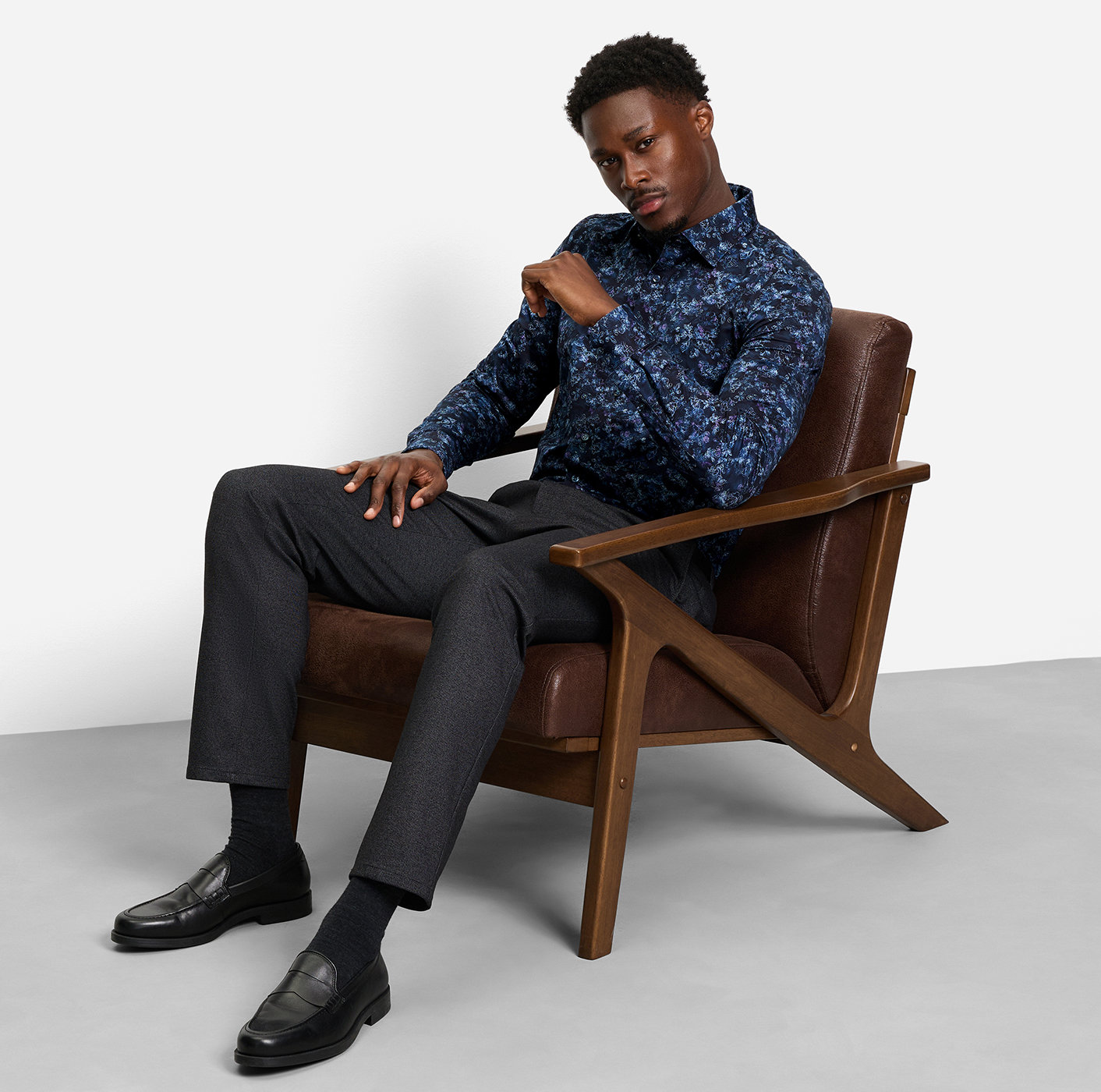 Level Five 24/Seven Businesshemd, body fit, New York Kent, Marine in kreativem Flower-Print