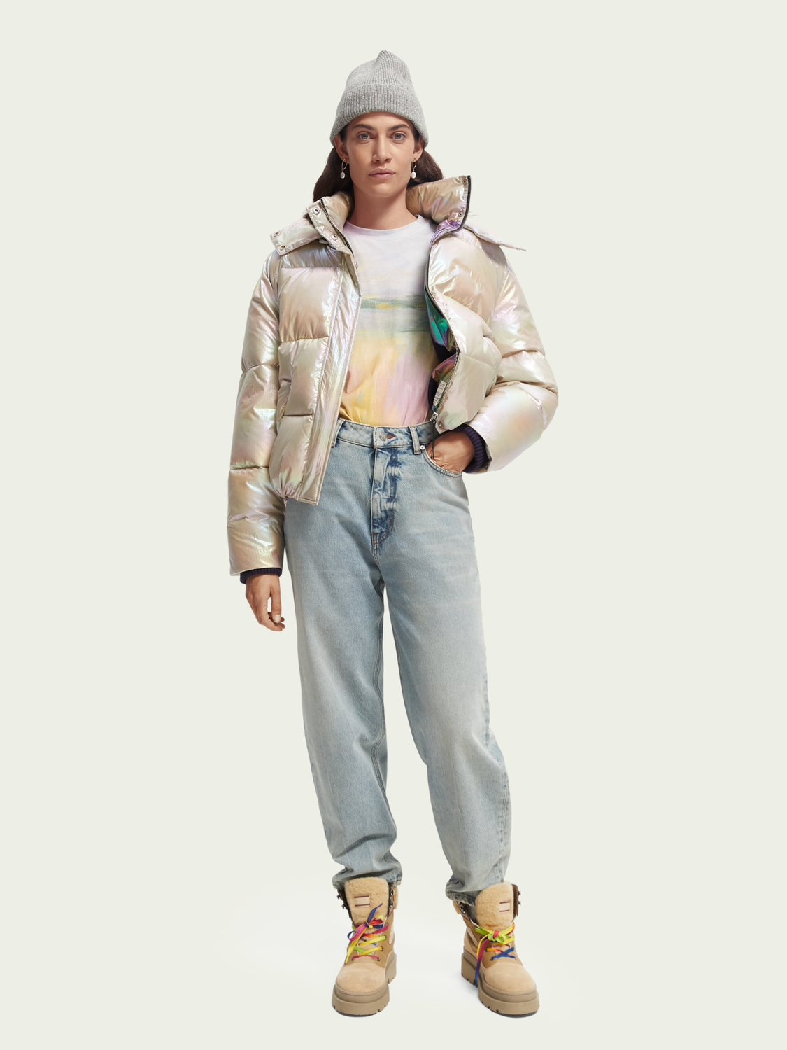 Scotch&Soda Water-repellent puffer jacket with removable hood in Silver Metallic Scotch&Soda Water-repellent puffer jacket with removable hood in Silver Metallic