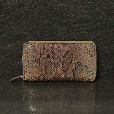 Ralph Gladen Pythonleder Zippwallet Schlangenleder Portemonnaie in rose / multi